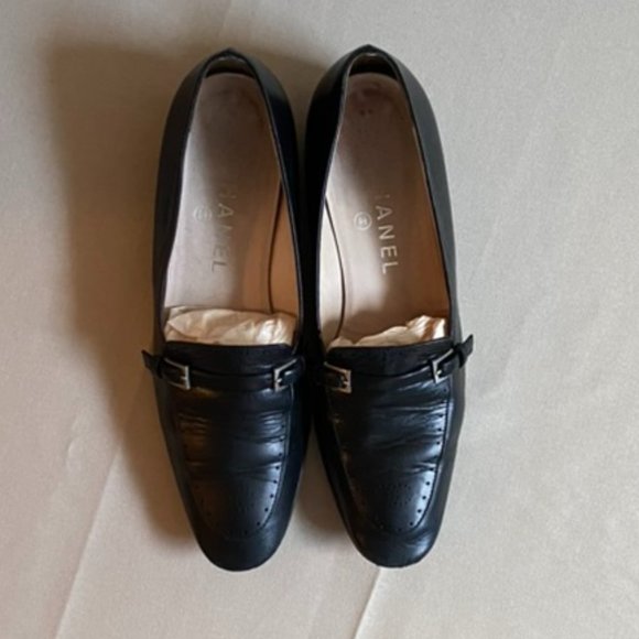 Black Vintage CHANEL Interlocking CC Logo Loafers 5 1/2 - Picture 3 of 11